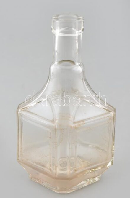 Dekoratív régi likőrös üveg, jelzett, 0,25 l, m: 14,5 cm