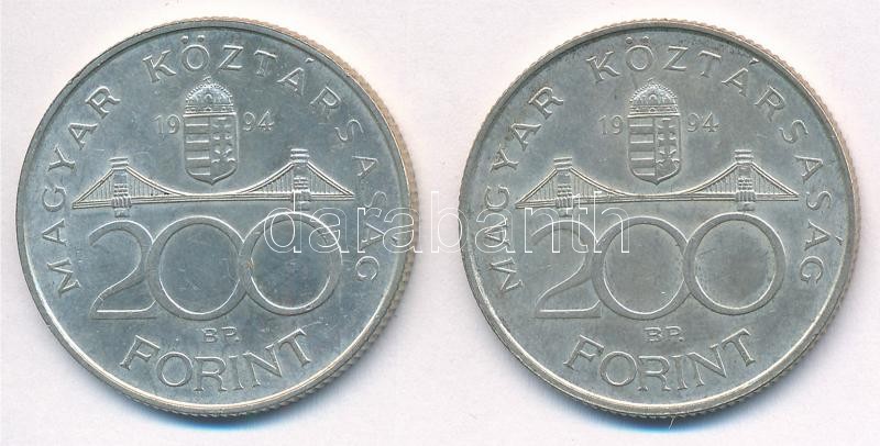 1994. 200Ft Ag 'Deák' (2x) T:1-,2 patina Adamo F13.1 - Image 2