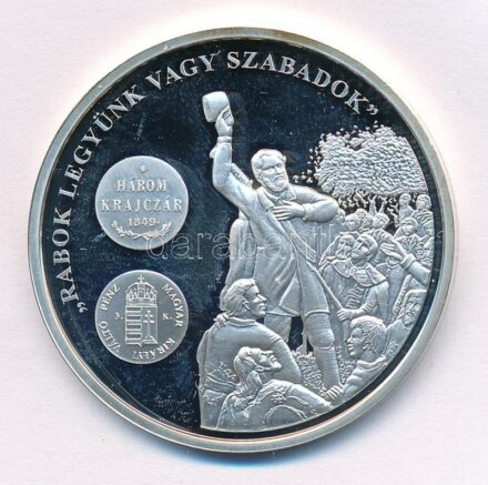 DN 'A magyar pénz krónikája - Rabok legyünk vagy szabadok' Ag emlékérem kapszulában (20,16g/0.999/38,61mm) T:1- (PP) ujjlenyomat, patina