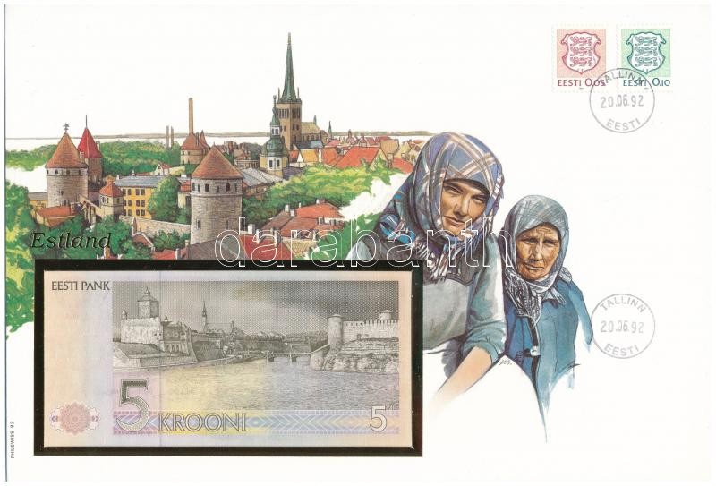 Észtország 1991. 5K felbélyegzett borítékban, bélyegzéssel T:I Estonia 1991. 5 Krooni in envelope with stamp and cancellation C:UNC