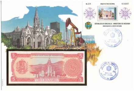 Venezuela 1989. 5B felbélyegzett borítékban, bélyegzéssel T:I Venezuela 1989. 5 Bolivares in envelope with stamp and cancellation C:UNC