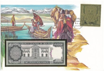 Bolívia 1982. 1000P felbélyegzett borítékban, bélyegzéssel T:I Bolivia 1982. 1000 Pesos in envelope with stamp and cancellation C:UNC