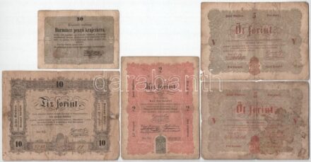 1848. 2Ft + 5Ft 'Kossuth bankó' vörösesbarna + 5Ft 'Kossuth bankó' barna + 10Ft 'Kossuth bankó' + 1849. 30kr 'Kossuth bankó' T:III,III-