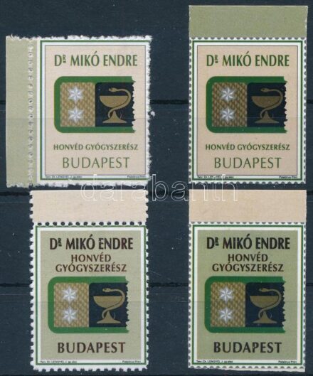2014 Dr. Mikó Endre honvéd gyógyszerész 4 klf ívszéli levélzáró