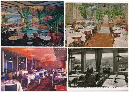 12 db MODERN magyar és külföldi képeslap vendéglő belsőkkel, éttermek / 12 modern Hungarian and other foregin postcards with restaurant interiors