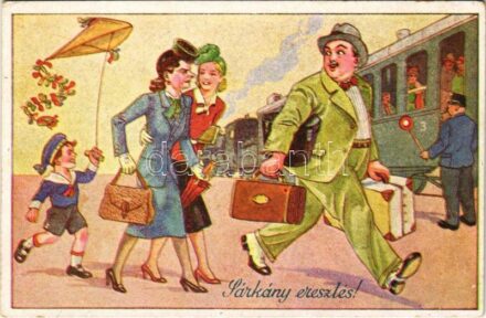 Sárkány eresztés! Humoros lap a vasútállomáson (fl)