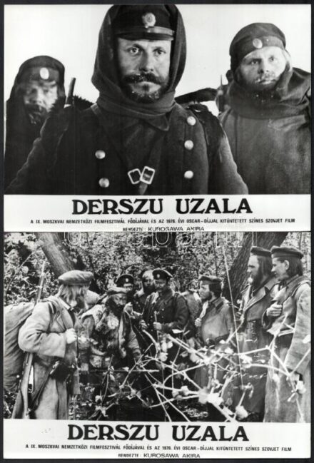 1975 Kurosawa Akira : ,,Derszu Uzala' című szovjet filmjének jelenetei és szereplői, 8 db vintage produkciós filmfotó, ezüst zselatinos fotópapíron, 18x24 cm