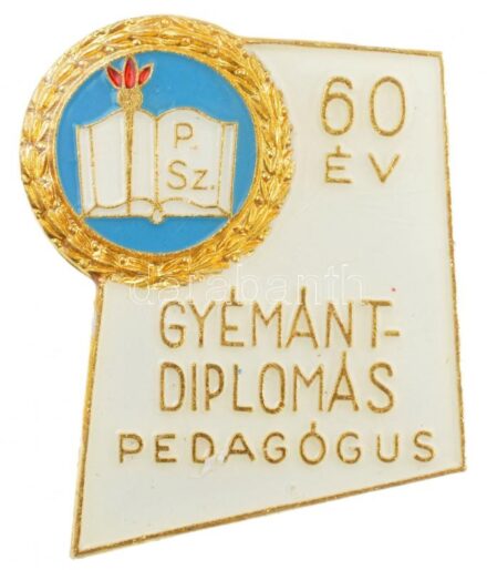 ~1970-1980. '60 év - Gyémántdiplomás pedagógus' zománcozott, aranyozott fém jelvény T:1-