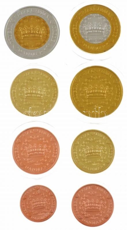 Dánia 2002. 1c-2E (8xklf) próbaveret forgalmi sor karton dísztokban, tanúsítvánnyal T:1 Danemark 2002. 1 Cent - 2 Euro (8xdiff) trial strike coin set in cardboard case, with certificate C:UNC