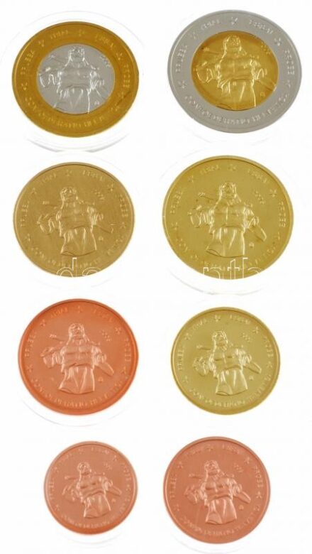 Svájc 2005. 1c-2E (8xklf) próbaveret forgalmi sor karton dísztokban, tanúsítvánnyal T:1 Switzerland 2005. 1 Cent - 2 Euro (8xdiff) trial strike coin set in cardboard case, with certificate C:UNC