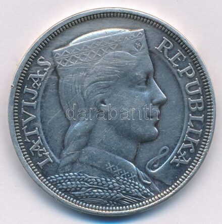 Lettország 1929. 5L Ag T:2,2- ph. Latvia 1929. 5 Lati Ag C:XF,VF edge error Krause KM# 9