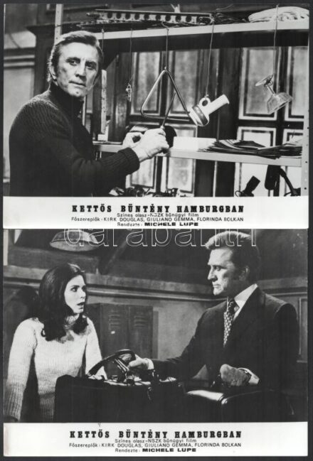 1972 ,,Kettős bűntény Hamburgban' című olasz - NSZK bűnügyi film jelenetei és szereplői, 17 db vintage produkciós filmfotó, ezüst zselatinos fotópapíron, 18x24 cm