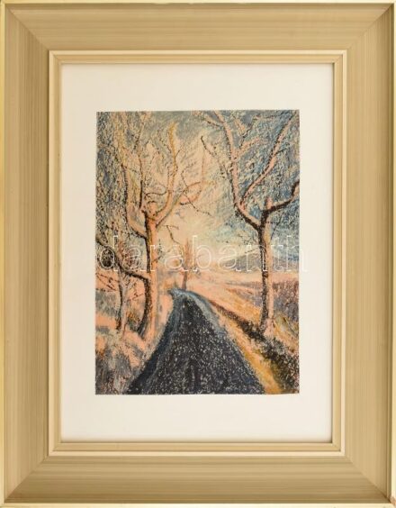 Jelzés nélkül: Tél. Olaj, papír, üvegezett fakeretben. 39x29 cm