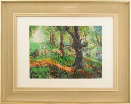 Jelzés nélkül: Nyár. Olaj, papír, üvegezett fakeretben. 29x39 cm