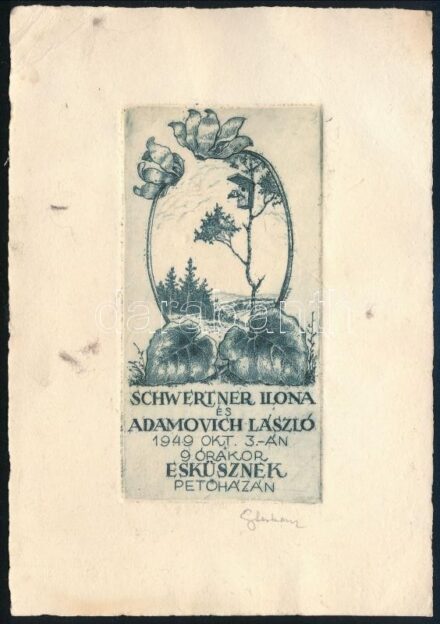 Strebenz Károly ex libris, rézkarc, papír, jelzett 5x10 cm