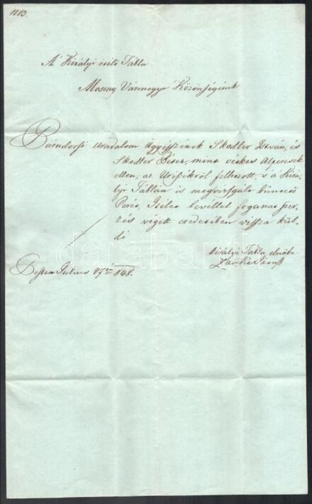 1848 Lukafalvi Zarka János (1805-1856) császári és királyi udvari tanácsos, ítélőtáblai elnök autográf aláírással ellátott levele Párndorfra, bírósági ügyben