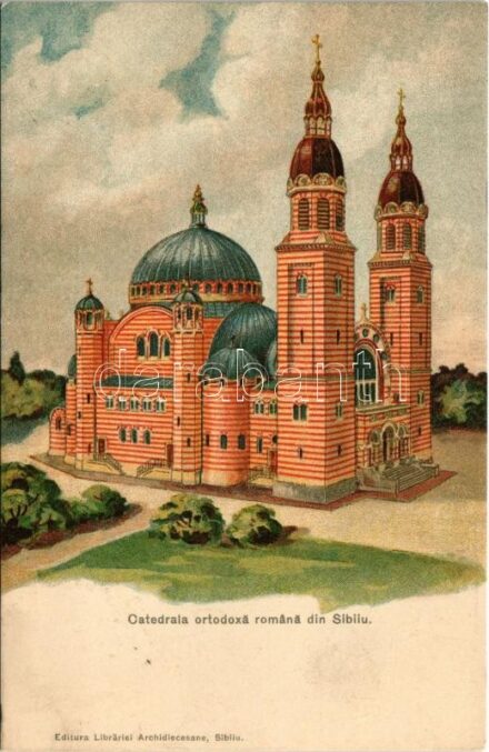Nagyszeben, Hermannstadt, Sibiu; Catedrala ortodoxa romana / Román görögkeleti templom / Romanian Orthodox cathedral. litho