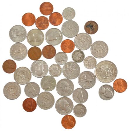 Amerikai Egyesült Államok ~1960-1970. 1d-1/2$ (38x) T:1--2- USA ~1960-1970. 1 Dime - 1/2 Dollar (38x) C:AU-VF