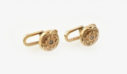 Arany (Au) 14K frakkinggombpár brillel, jelzett, d: 0,9 cm, bruttó: 3 g