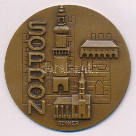 Renner Kálmán (1927-1994) 1977. 'Sopron 1277-1977' kétoldalas bronz emlékérem, műanyag 'Állami Pénzverő Budapest' tokban (60mm) T:1