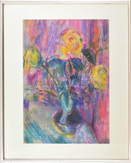 Mattioni E jelzéssel: Csendélet. Pasztell, papír. 47X34 cm. Üvegezett fakeretben
