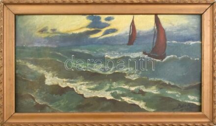 Böske jelzéssel: Vitorlások. Olaj, karton. 30X57 cm. Fakeretben.