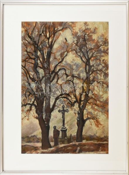 Jelzés nélkül: Ősz. Vegyes technika, papír, üvegezett fakeretben, 46,5×35 cm