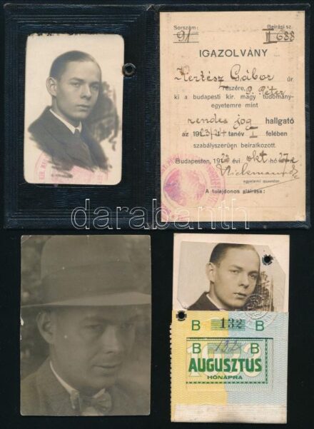 1923-1933 Igazolványok: fényképes Margit szigeti belépő, Bszkrt bérlet és joghallgató diákigazolványa