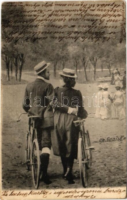 Kerékpáros pár / Couple on bicycle. Fec. Ch. Scolik