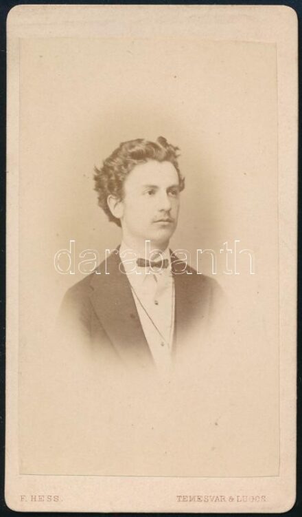 cca 1870 Temesvár, férfiportré, keményhátú fotó Hess temesvári műterméből, 10,5×6 cm