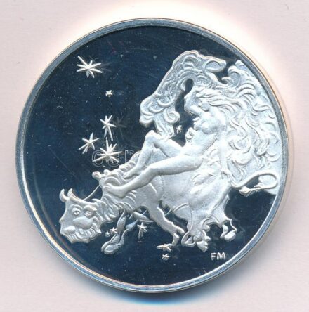 Fritz Mihály (1947-) 2001. 'Boldog Új Évet 2001' Európa elrablását ábrázoló ezüstözött fém naptárérem (42,5mm) T:PP