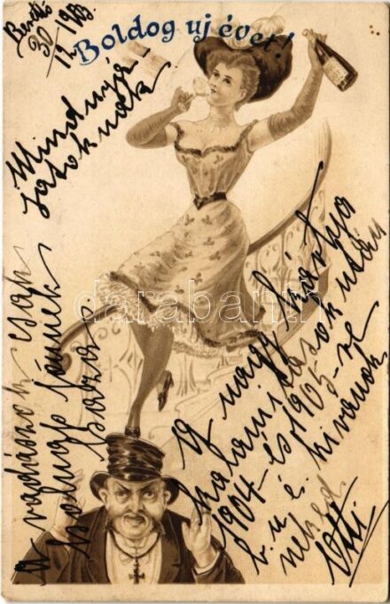 1903 Szecessziós hölgy, újévi üdvözlet / Art Nouveau lady, New Year greeting. Trademark No. 230. litho (EK)