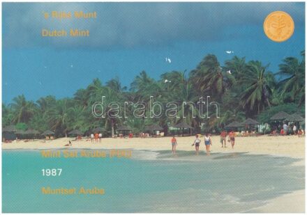 Aruba 1987. 5c-2 1/2Fl (6xklf) + 'Aruba' emlékérem forgalmi sor sérült karton dísztokban T:1 Aruba 1987. 5 Cents - 2 1/2 Florin (6xdiff) + 'Aruba' commemorative coin, coin set in damaged cardboard case C:UNC