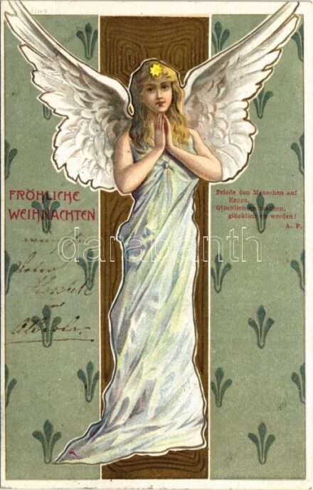 1899 (Vorläufer) Fröhliche Weihnachten / Szecessziós hölgy, karácsonyi üdvözlet / Art Nouveau lady, Christmas greeting. litho