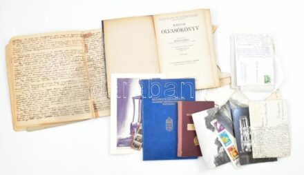 Vegyes papírrégiség tétel, régi napló, okmányok, levelek, reklámok, ex libris stb