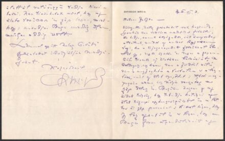 1931.VIII.3., Bp. Oltványi Imre, írói álnéven Ártinger Imre (1893-1963) magyar politikus, pénzügyminiszter, bankár, művészeti író, műgyűjtő, műkritikus, a Gresham-kör tagja autográf házassághoz gratuláló levele Gerő Zsófia