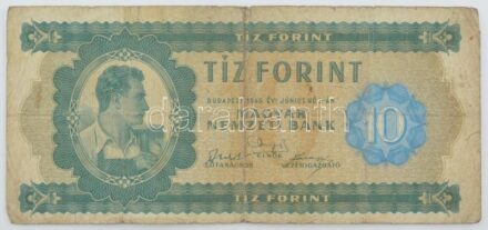 1946. 10Ft 'A 142 033335' T:III,III- / Hungary 1946. 10 Forint 'A 142 033335' C:F,VG Adamo F1