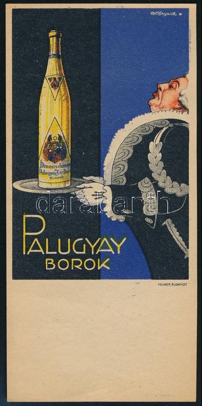cca 1910-1930 Palugyay borok számolócédula, Kónya Zoltán grafikája, Posner Bp.