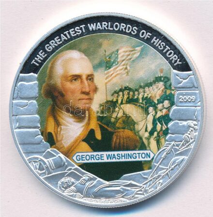 Libéria 2009. 5$ Cu 'Nagy Hadvezérek - George Washington' multicolor, tanúsítvánnyal T:PP Liberia 2009. 5 Dollars Cu 'The Greatest Warlords of History - George Washington' multicolor, with certificate C:PP