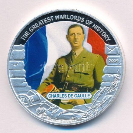 Libéria 2009. 5$ Cu 'Nagy Hadvezérek - Charles de Gaulle' multicolor, tanúsítvánnyal T:PP Liberia 2009. 5 Dollars Cu 'The Greatest Warlords of History - Charles de Gaulle' multicolor, with certificate C:PP