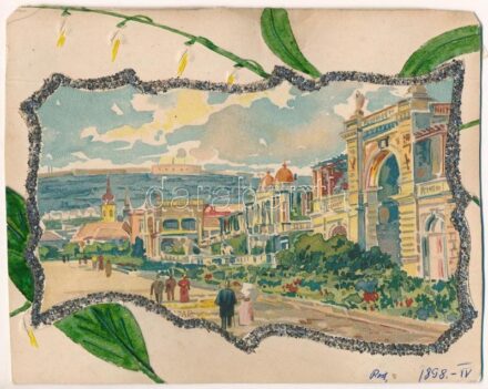 1898 (Vorläufer) Budapest I. Várbazár. Díszített litho lap (15 x 12 mm) (vágott / cut)