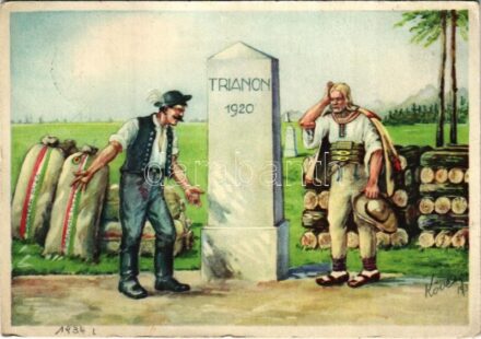 1934 Trianon 1920. Szegény testvérünknek száz a baja, búja: Hiányzik cserébe a jó magyar búza! Kiadja a Magyar Nemzeti Szövetség, Magyar Földrajzi Intézet rt. / Hungarian irredenta propaganda s: Köves (EK)
