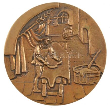 ~1970-1980. 'Budapesti Bőripari Vállalat' névre szóló, gravírozott kétoldalas, bronz törzsgárda plakett (97mm) T:1-,2