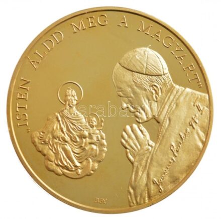 Bognár György (1944-) / Lebó Ferenc (1960-) 1991. 'II.János Pál pápa látogatása - Máriapócs' aranyozott emlékérem (42,5mm) T:PP