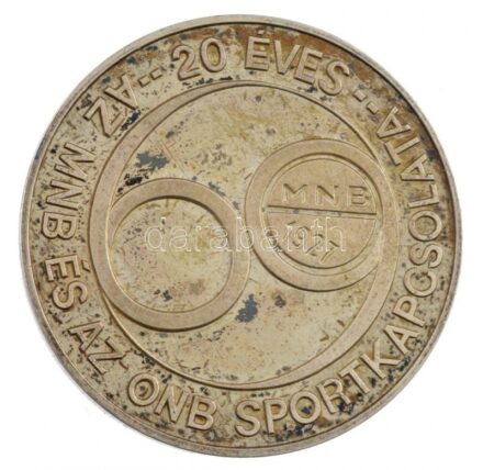 1989. '20 éves az MNB és az ÖNB sportkapcsolata' magyar és német nyelvű, kétoldalas, jelzett Ag emlékérem eredeti tokban (37mm/0.900/27,71g) T:1 (eredetileg PP) patina