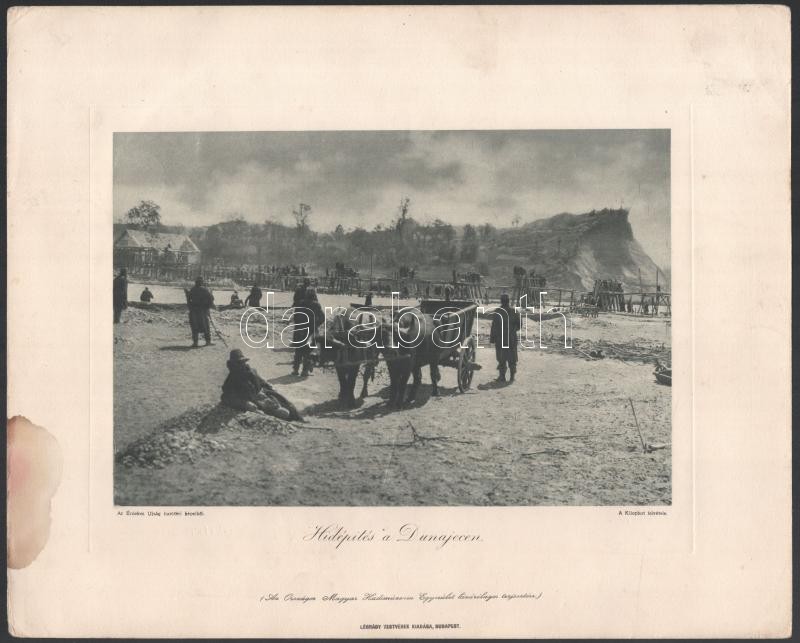 cca 1914-1918 3 db I. világháborús nyomat: Hídépítés a Dunajecen; Tüzérek a Dnyeszter partján; Gépfegyverek lesben. Az Érdekes Újság harctéri képeiből. (Az Országos Magyar Hadimúzeum Egyesület kizárólagos terjesztése). Bp.,
