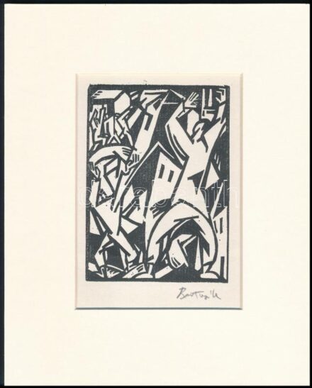 Bortnyik Sándor (1893-1976): linómetszet, papír, utólagos jelzéssel, paszpartuban, 11,5×8 cm