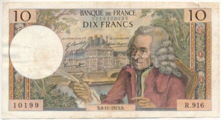 Franciaország 1973. 10Fr T:III tűlyuk France 1973. 10 Francs C:F needle hole Krause P#147