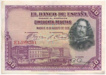 Spanyolország 1928. 50P T:III szép papír Spain 1928. 50 Pesetas C:F fine paper Krause P#75