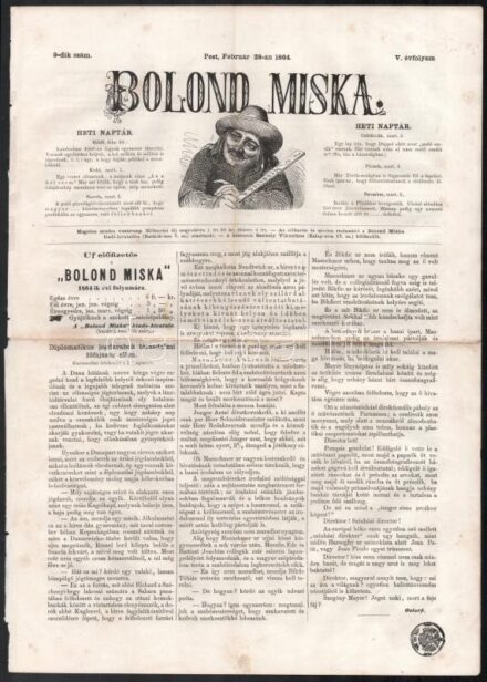 1864 Bolond Miksa élclap V. évfolyam 9. szám, politikai karikatúrákkal,